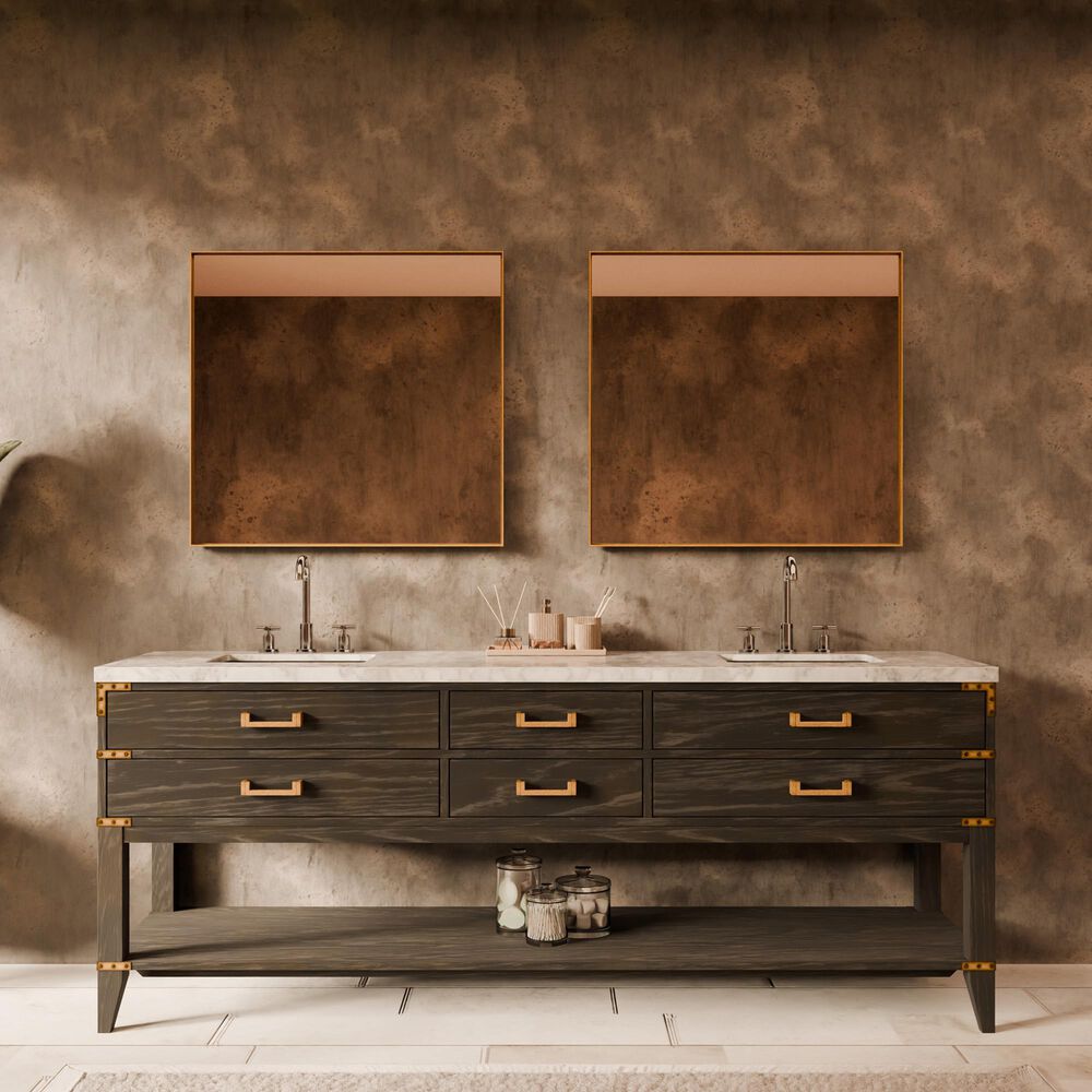 Lexora Home Norwalk 84" Double Bathroom Vanity in Black Oak with White Carrara Marble Top and Rectangular Sinks, , large