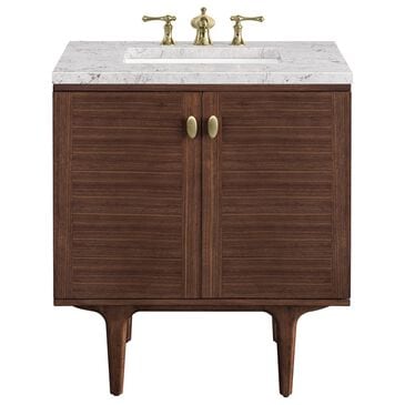 James Martin Vanities Amberly 30" Single Bathroom Vanity in Walnut with 3 cm Eternal Jasmine Pearl Quartz Top and Rectangular Sink, , large