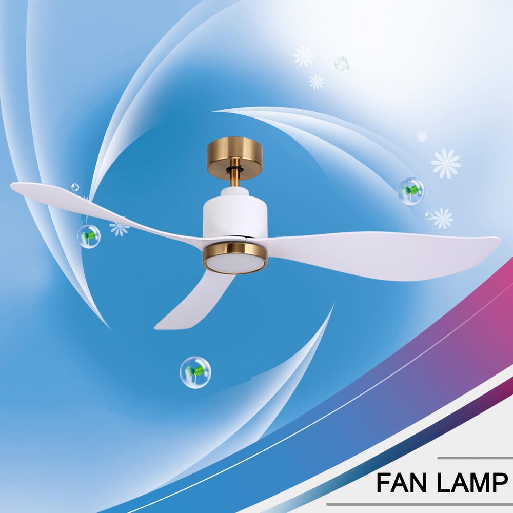 HOMLUX 52" Indoor Ceiling Fan with LED Light in Antique Brass and White, , large