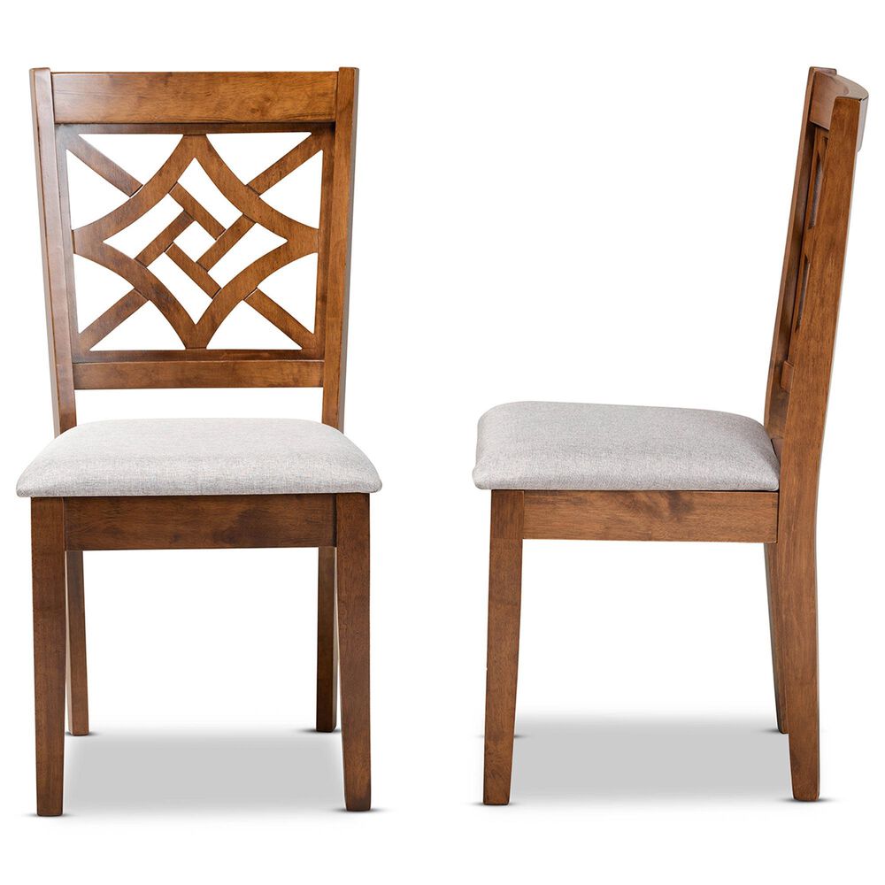 Baxton Studio Nicolette Side Chair with Grey Cushion in Walnut Brown (Set of 2), , large