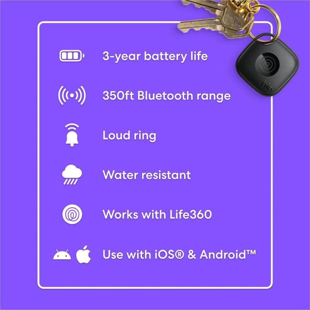 Tile by Life360 Tile Mate - Bluetooth Tracker - White, , large