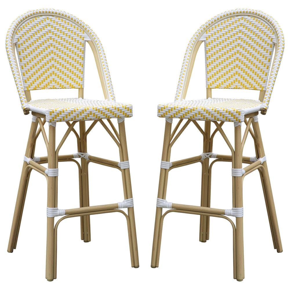 Furniture of America Toby Patio Bar Chair in Yellow/White (Set of 2), , large