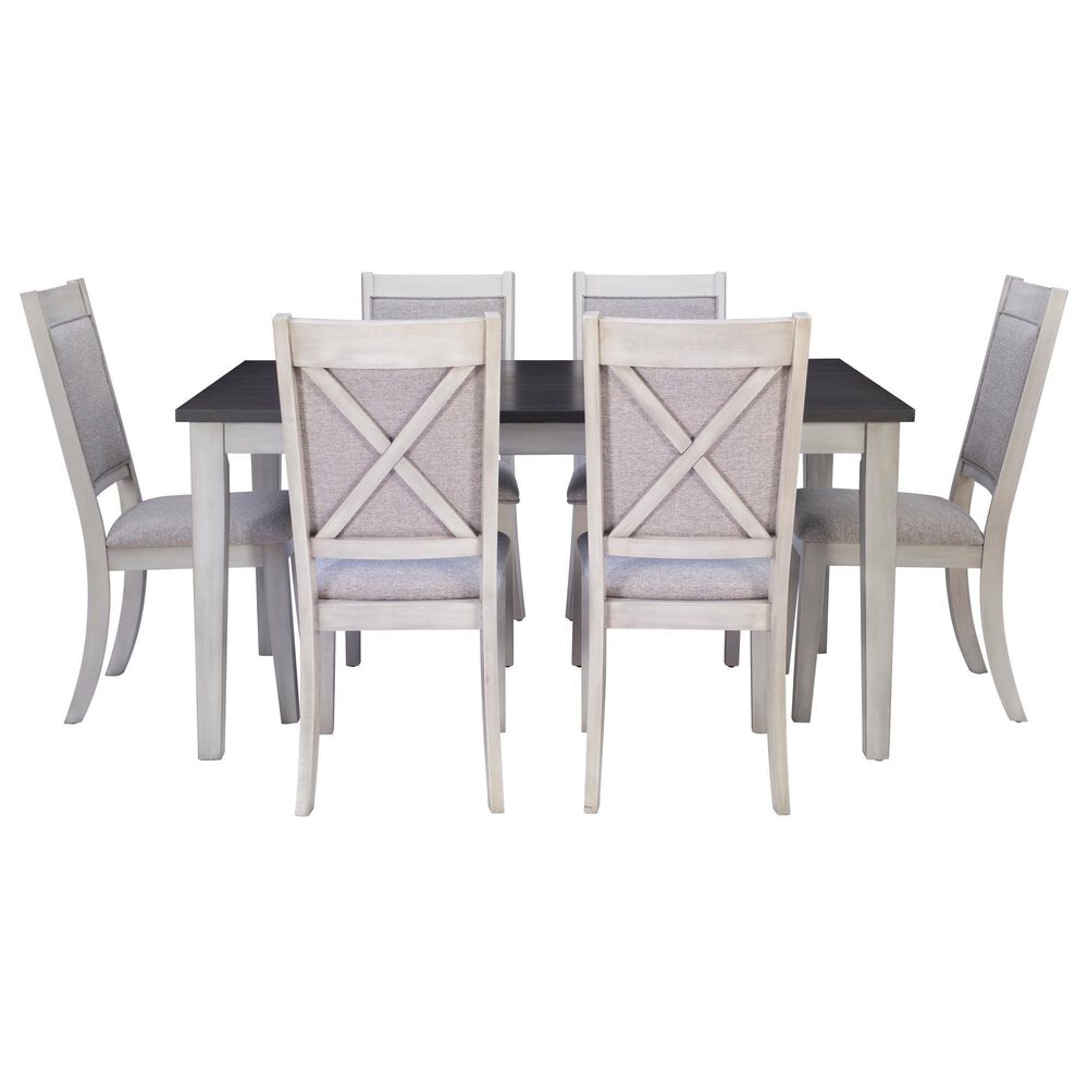 Linon Home Decor Marcum 7-Piece Rectangular Dining Set in White and Dark Grey, , large