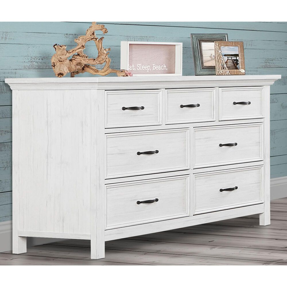 Evolur Belmar 7 Drawer Double Dresser in Weathered White NFM