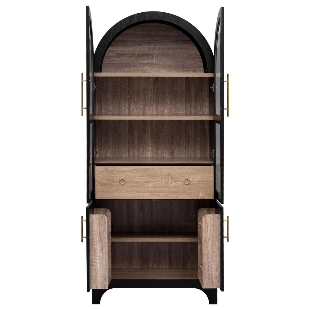 HOMLUX HOMLUX 71" Tall Arched Kitchen Pantry Cabinet with Door Shelves, Farmhouse Kitchen Storage Cabinet with Open &amp; Adjustable Shelves, Hidden Drawer &amp; Glass Door, Cupboard for Kitchen, Dining Room, Black, , large