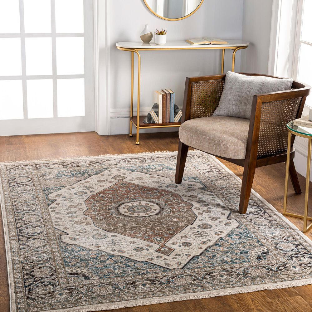 Surya Carlisle Oriental 3&#39;11&quot; x 5&#39;11&quot; Light Sage, Pale Blue, Dusty Pink, Cream, Light Gray and Medium Brown Area Rug, , large