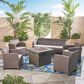 Noble House Selway 6-Piece Patio Square Firepit Chat Set in Brown, , large