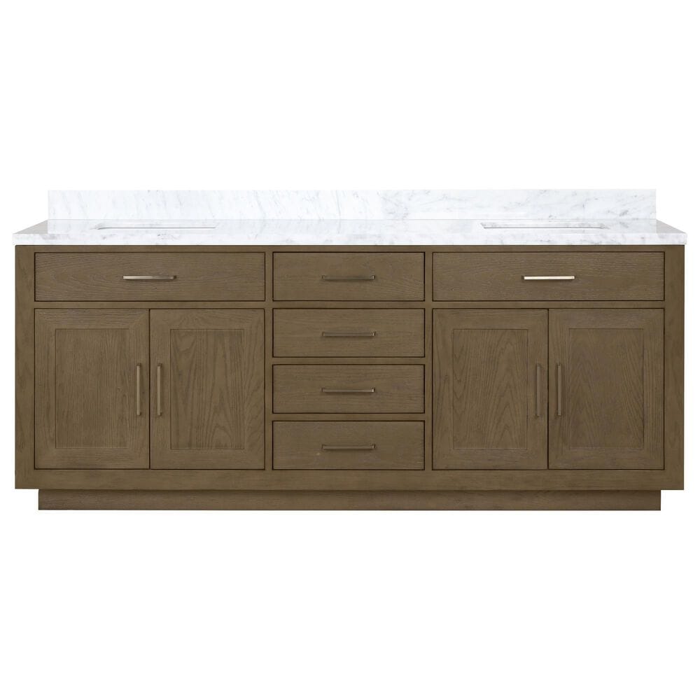 Lexora Home Abbey 80&quot; Double Bathroom Vanity in Grey Oak with 2 cm White Carrara Marble Top and Rectangular Sinks, , large