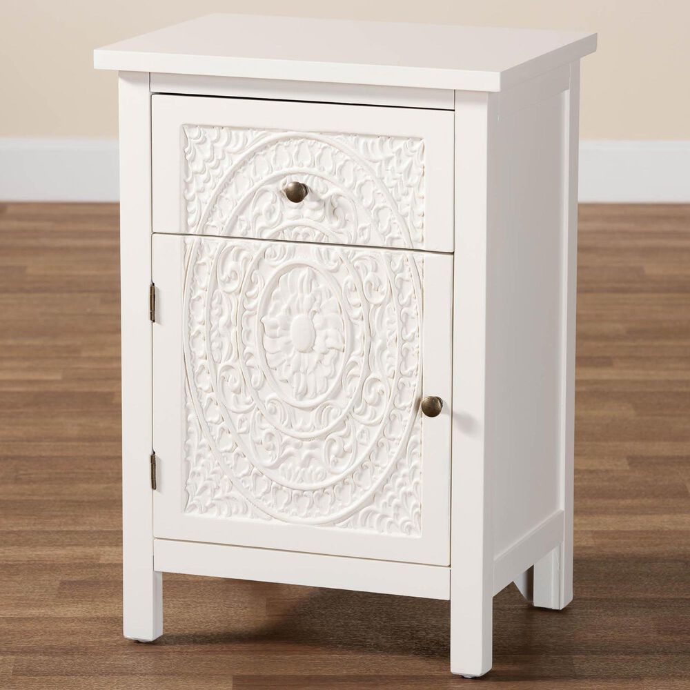 Baxton Studio Lambert 1-Drawer End Table in White, , large