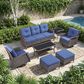 Sunwell Garden 37"H 3-Seater Outdoor Sofa with Wide Armrests and Navy Cushions in Brown, , large
