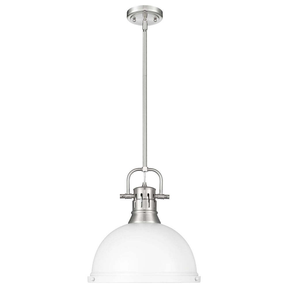 Golden Lighting Duncan 1-Light Pendant with Rod and Matte White Shade in Pewter, , large