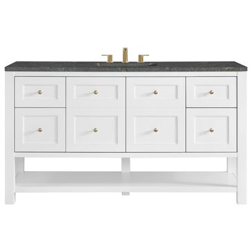 James Martin Vanities Breckenridge 60" Single Bathroom Vanity in Bright White with 3 cm Parisien Bleu Quartz Top and Rectangular Sink, , large