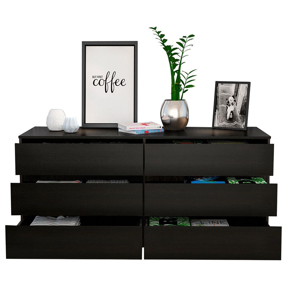 Hearth and Haven Seul 6-Drawer Double Dresser in Black, , large