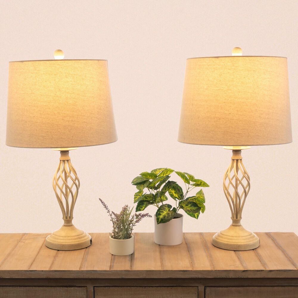 Timberlake 24" Modern Table Lamp with USB Charging Ports and LED Bulbs in Sand (Set of 2), , large