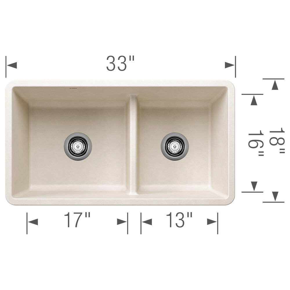 Blanco Precis 33&quot; Reversible 1-3/4 Low Divide Kitchen Sink in Soft White, , large