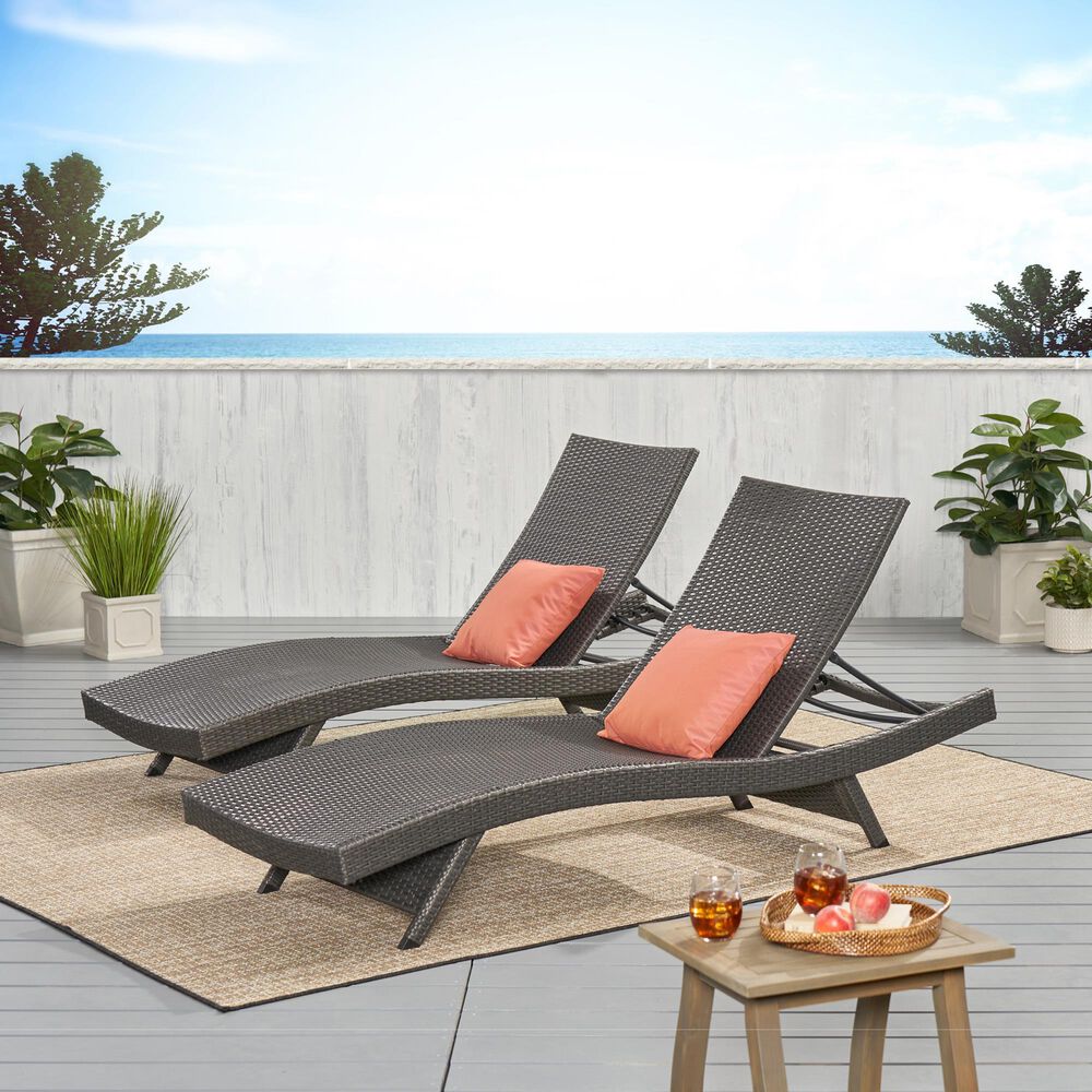 Hearth and Haven Salem PE Wicker Chaise Lounge in Grey &#40;Set of 2&#41;, , large