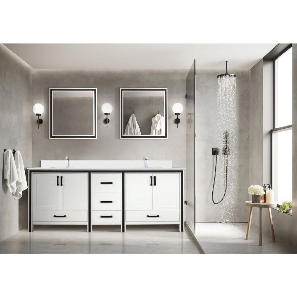 Lexora Home Ziva 84&quot; Double Bathroom Vanity in White with 2 cm White Quartz Top and Rectangular Sinks, , large