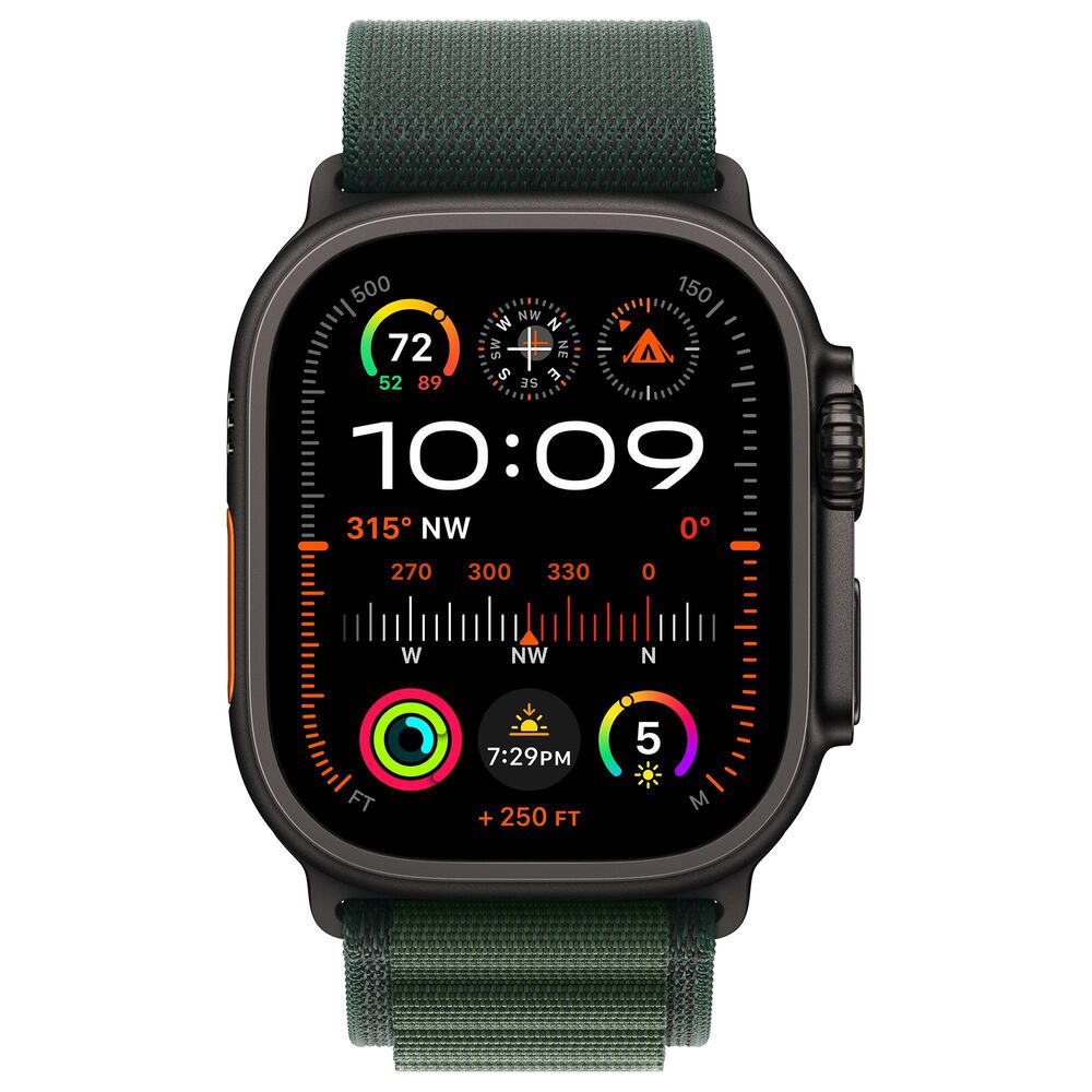 Apple Watch Ultra 2 GPS + Cellular 49mm Black Titanium Case with Dark Green Alpine Loop - Medium, , large
