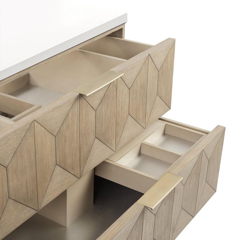 James Martin Vanities Emmeline 72" Double Bathroom Vanity in Pebble Oak with Single Hole 3 cm White Zeus Quartz Top and Rectangular Sinks, , large