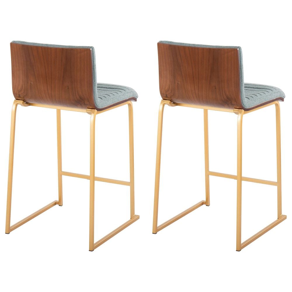 Lumisource Mason 25&quot; Counter Stool with Green Fabric Cushion in Gold and Walnut &#40;Set of 2&#41;, , large