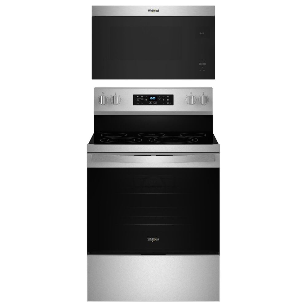 Whirlpool 2-Piece Kitchen Package with 5.3 Cu. Ft. Freestanding Electric Range with Self Clean and Over-the-Range Microwave in Fingerprint Resistant Stainless Steel, , large