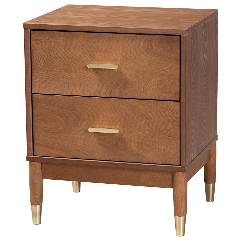 Baxton Studio Mandolin 2-Drawer Nightstand in Ash Walnut and Gold, , large