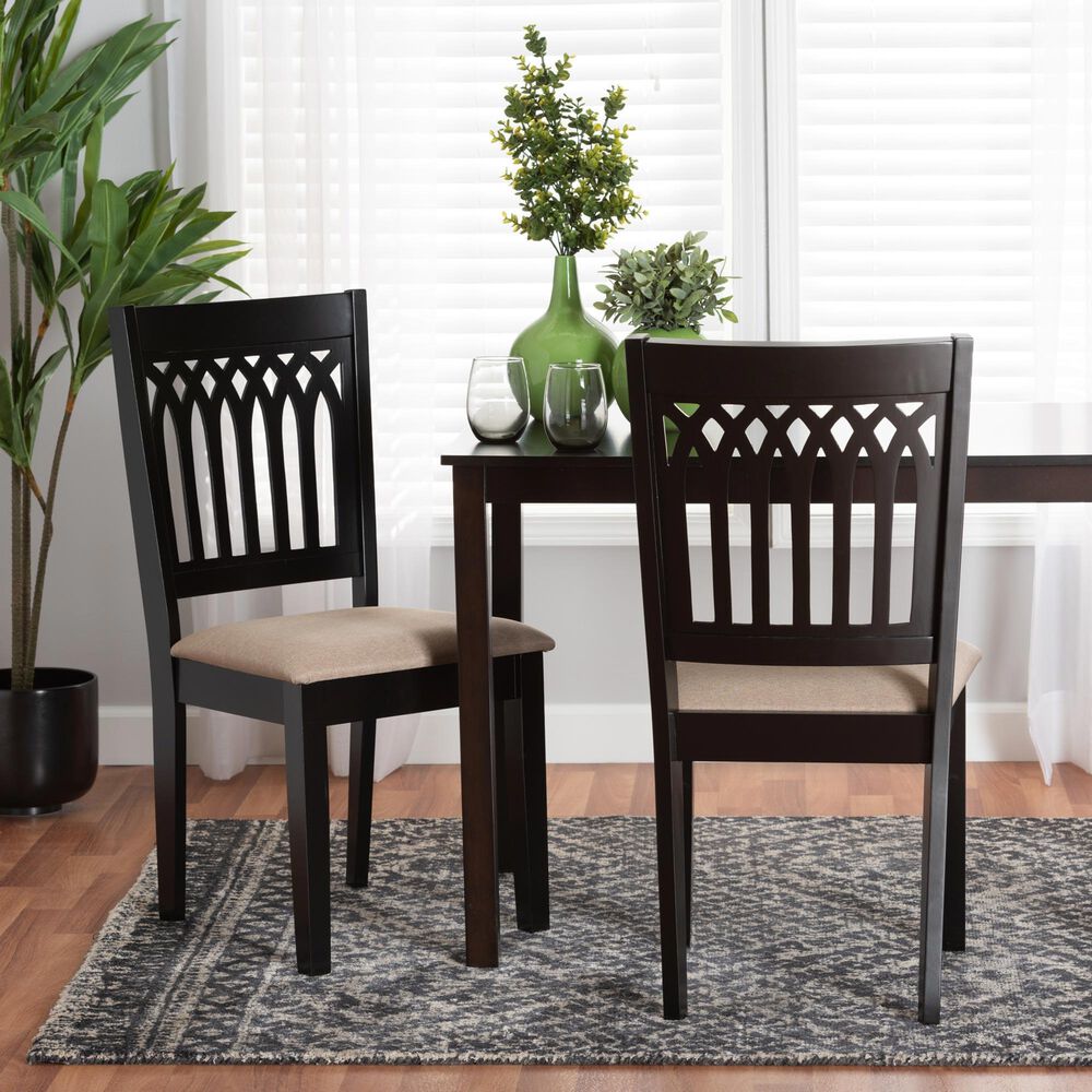 Baxton Studio Genesis Side Chair with Beige Cushion in Dark Brown (Set of 2), , large
