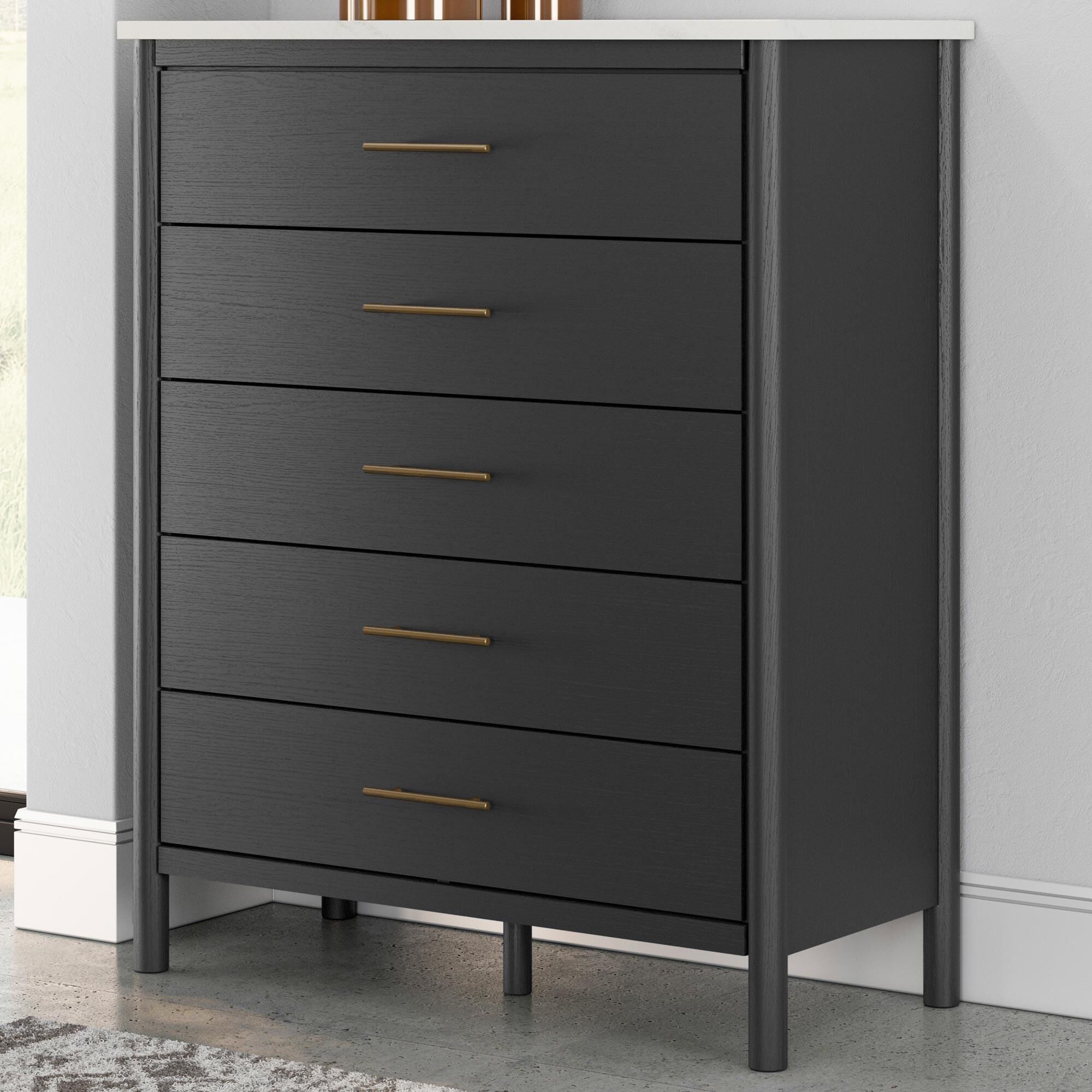Ashley Cadmori 5-Drawer Chest in Matte Black and White