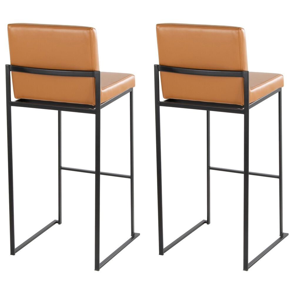 Lumisource Fuji High Back Barstool with Camel Faux Leather in Black &#40;Set of 2&#41;, , large