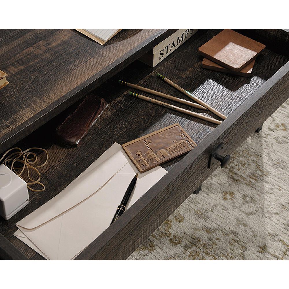 Sauder Steel River Desk in Carbon Oak and Black, , large