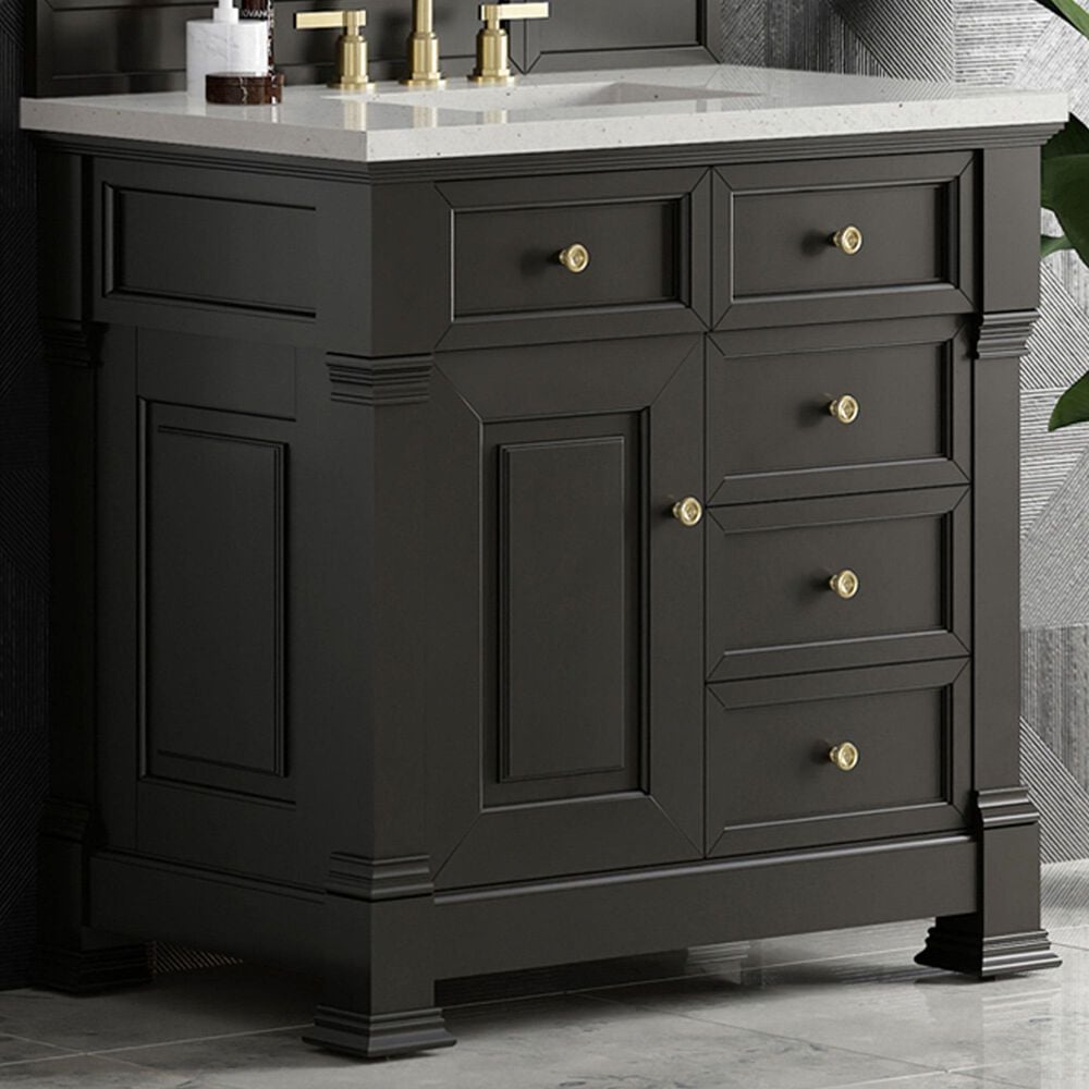 James Martin Vanities Brookfield 36&quot; Single Bathroom Vanity in Black Onyx with 3 cm Lime Delight Quartz Top and Rectangular Sink, , large