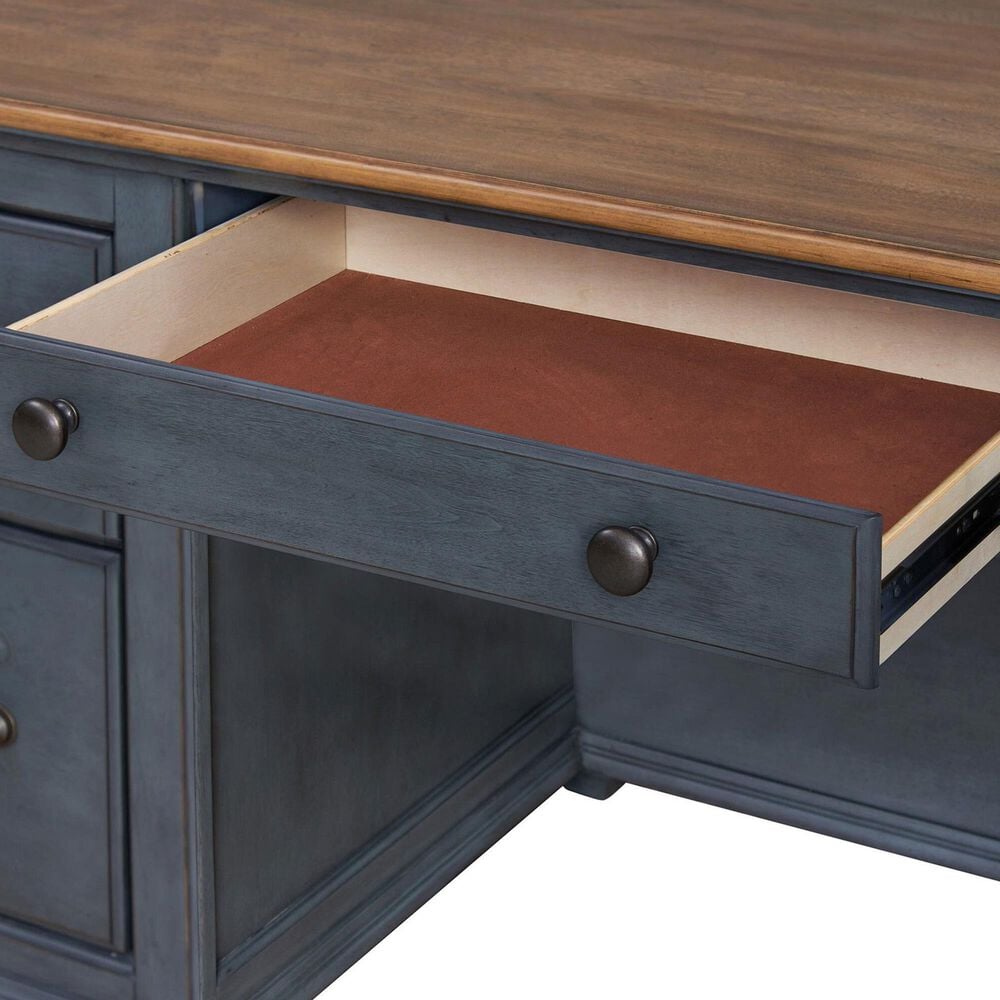 Legends Home Americana 2-Piece Executive Desk with Bookcase Pier Set in Corduroy Blue and Whiskey, , large