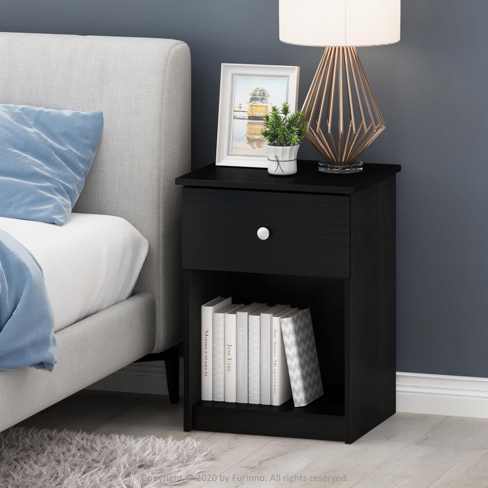 HOMLUX 1-Drawer Modern Nightstand with Knob Handle in Black Oak, , large