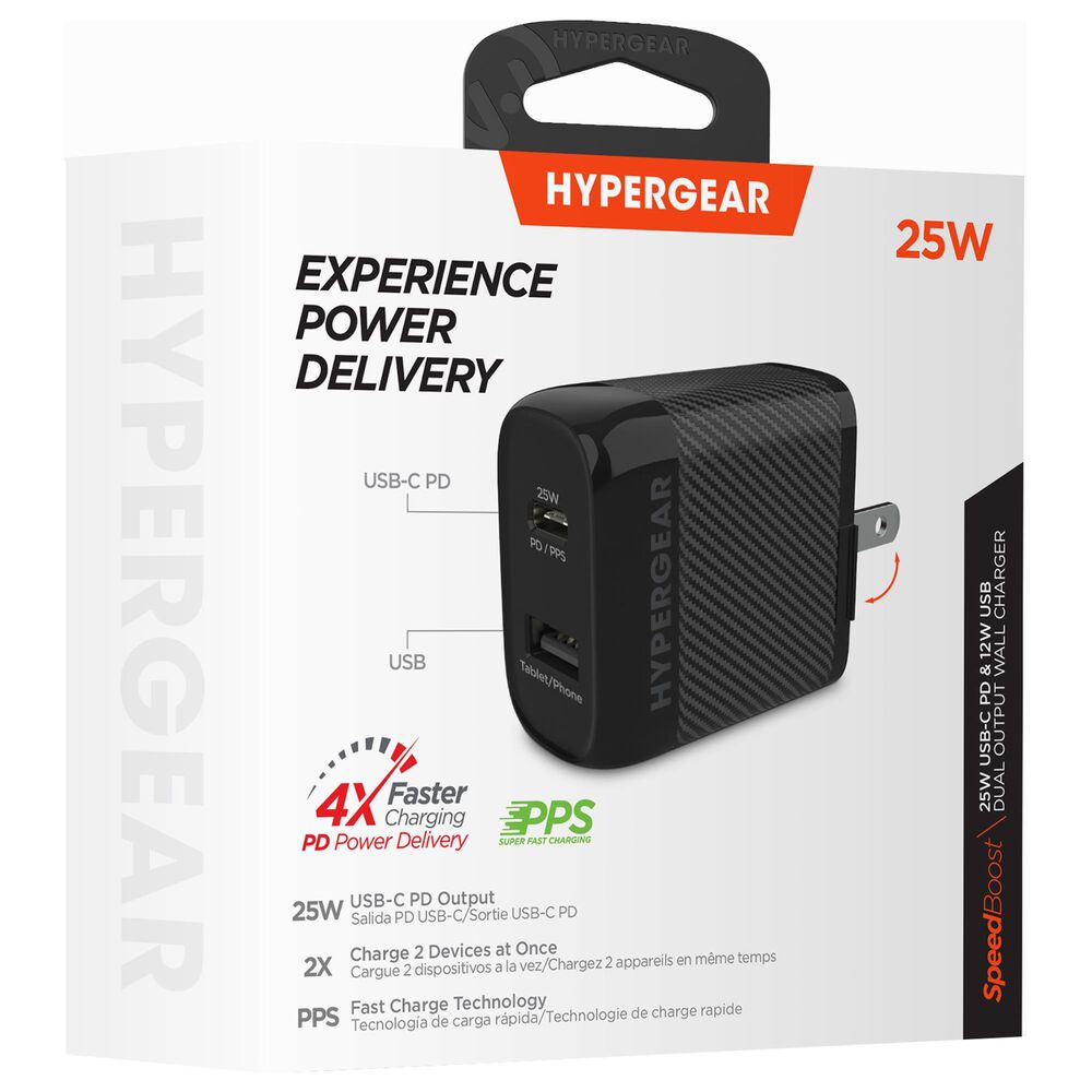 Hypercel SpeedBoost 25W PD Dual Output Wall Charger in Black, , large