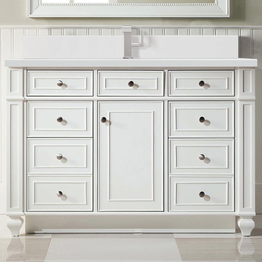 James Martin Vanities Bristol 48&quot; Single Bathroom Vanity in Bright White with Single Hole 3 cm White Zeus Quartz Top and Rectangular Sink, , large