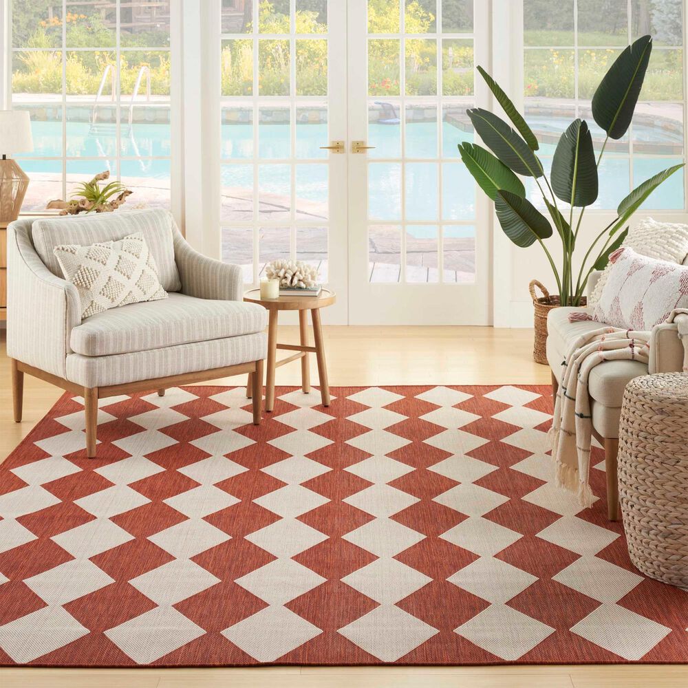 Nourison Positano Geometric Terracotta 7&#39; x 10&#39; Indoor/Outdoor Area Rug, , large