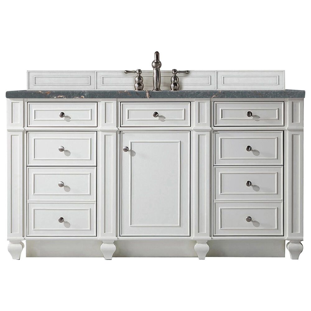 James Martin Vanities Bristol 60" Single Bathroom Vanity in Bright White with 3 cm Parisien Bleu Quartz Top and Rectangular Sink, , large