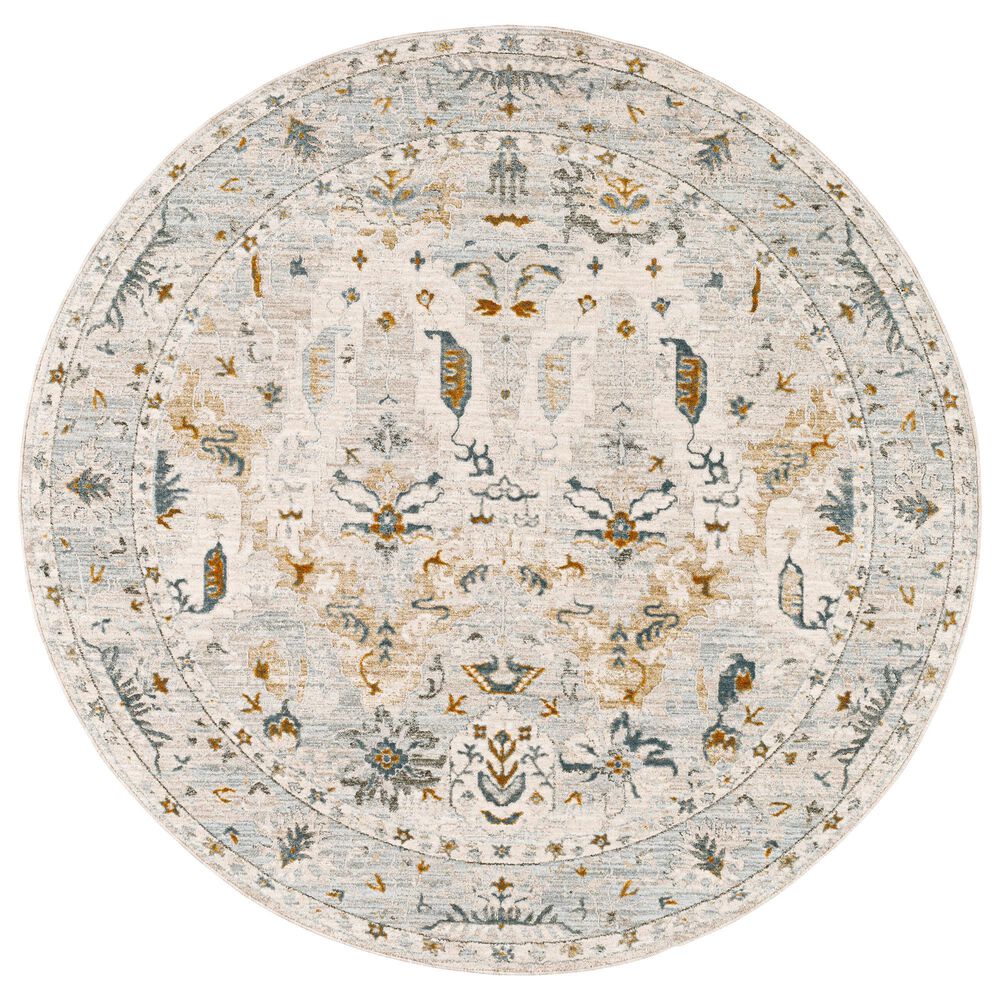 Surya Dresden Off-White, Taupe, Dusty Sage, Deep Teal, Light Gray, Olive and Mustard 5"3" Round Area Rug, , large
