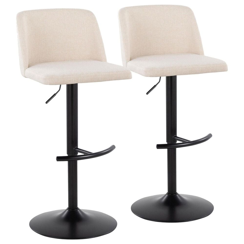 LumiSource Toriano Swivel Adjustable Bar Stool with Cream Noise Fabric Upholstery in Black (Set of 2), , large