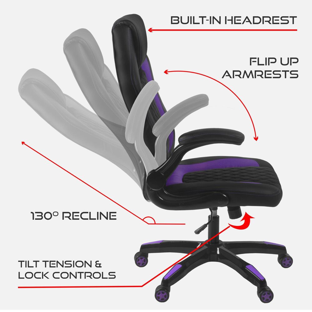 Regency Global Sourcing AON Archeus Ergonomic Gaming Chair in Black and Purple, , large