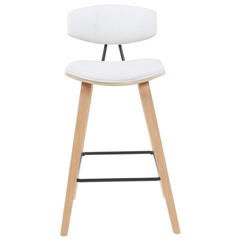 Armen Living Fox Counter Height Stool with White Upholstery in Patterned Oak, , large