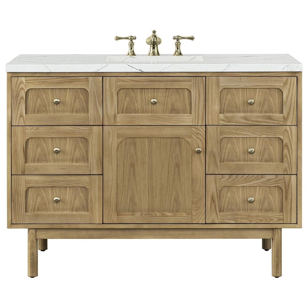 James Martin Vanities Laurent 48" Single Bathroom Vanity in Light Natural Oak with 3 cm Ethereal Noctis Quartz Top and Rectangular Sink, , large