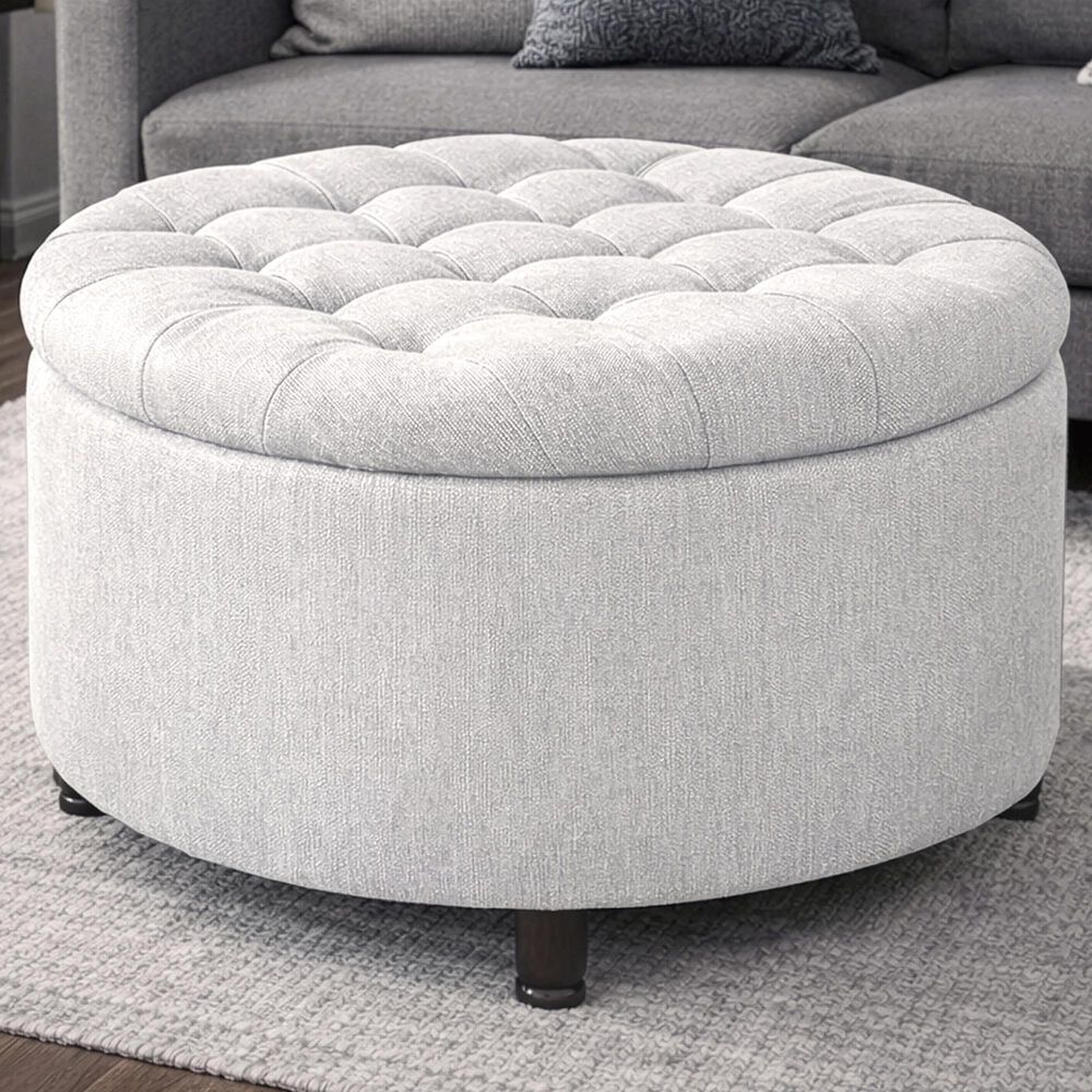 Regency Global Sourcing Knight 28" Round Storage Ottoman in White, , large