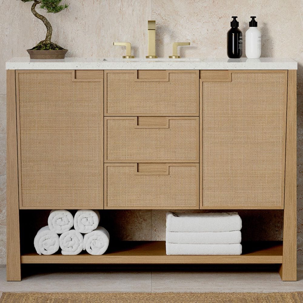 James Martin Vanities Solene 48&quot; Single Bathroom Vanity in Seaside Oak with 3 cm Lime Delight Quartz Top and Rectangular Sink, , large
