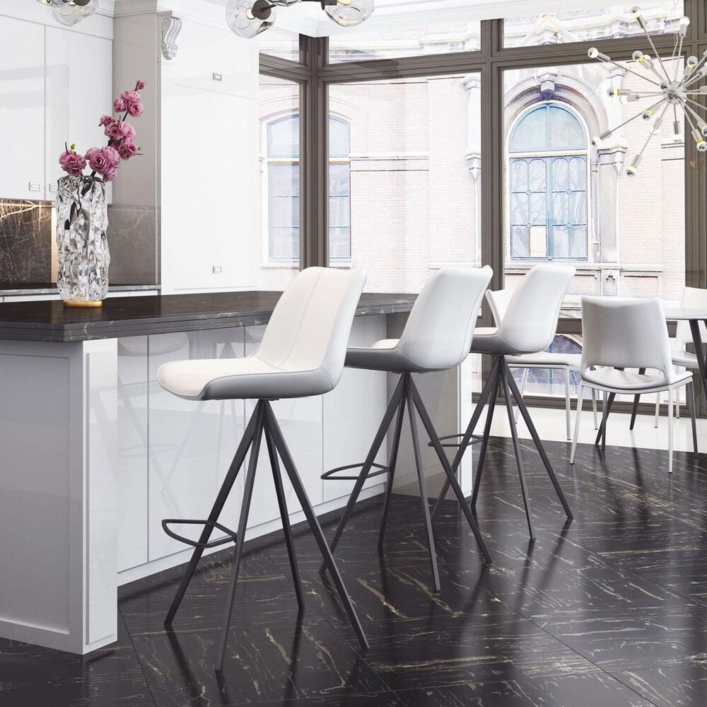 Zuo Modern Aki Bar Stool in White and Black &#40;Set of 2&#41;, , large