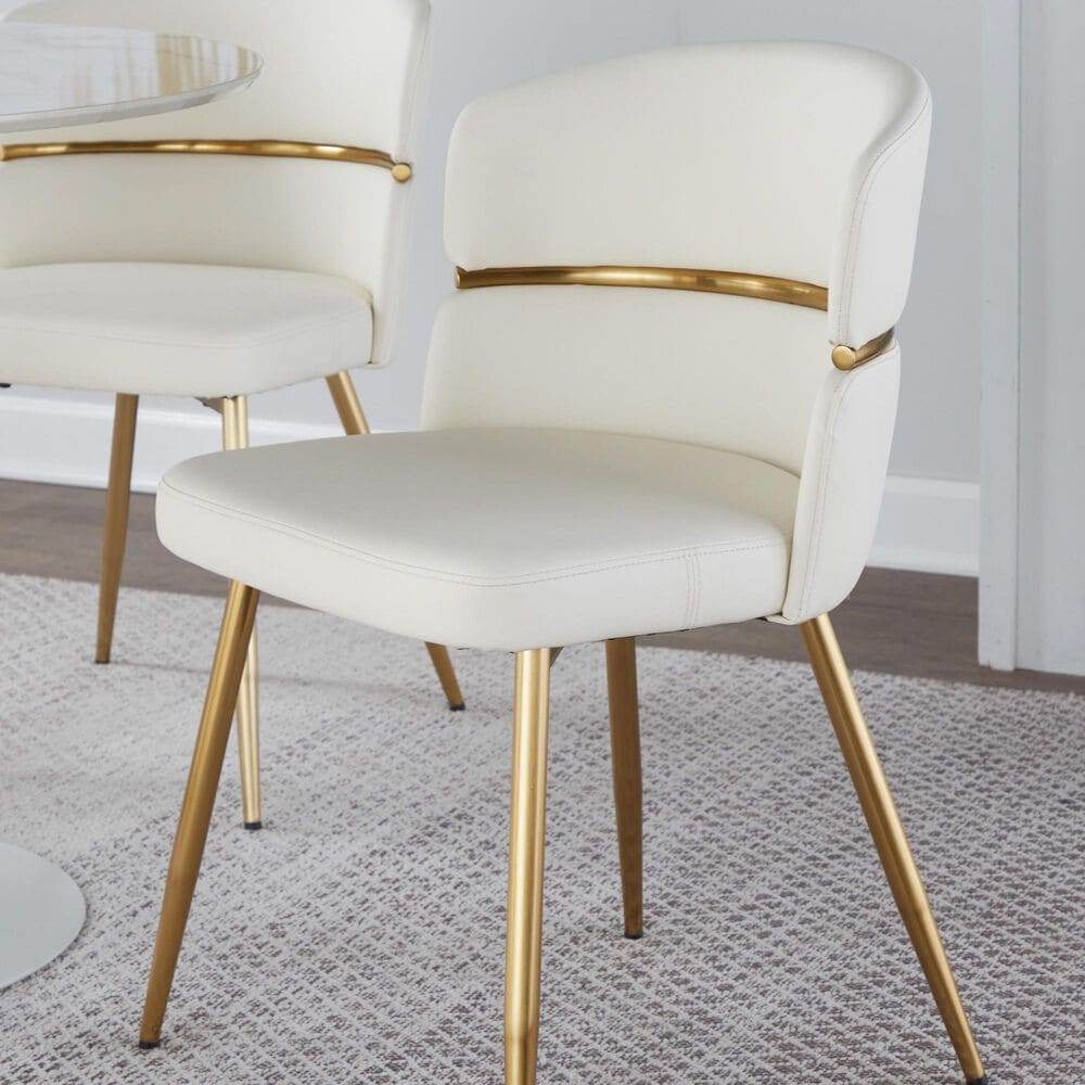 LumiSource Cinch Side Chair with White Faux Leather Cushion in Gold (Set of 2), , large