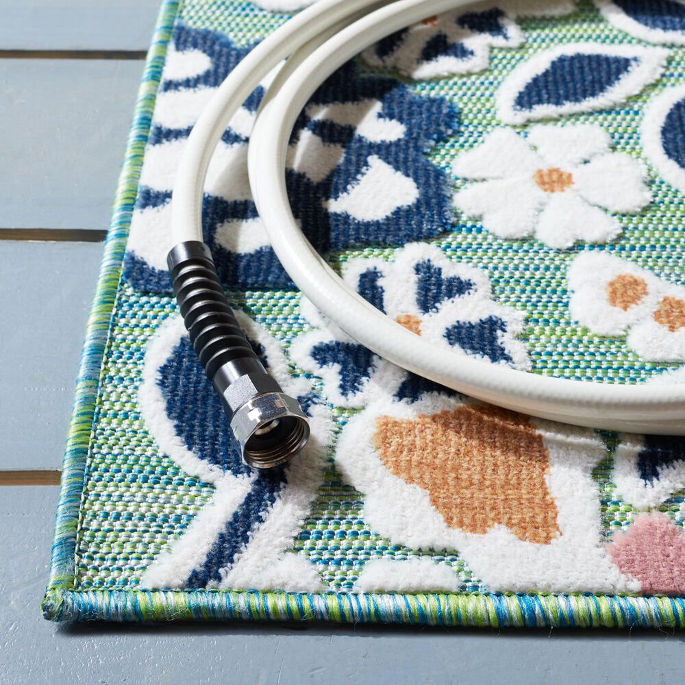 Safavieh Cabana CBN485N 4&#39; x 6&#39; Green and Navy Indoor/Outdoor Area Performance Rug, , large