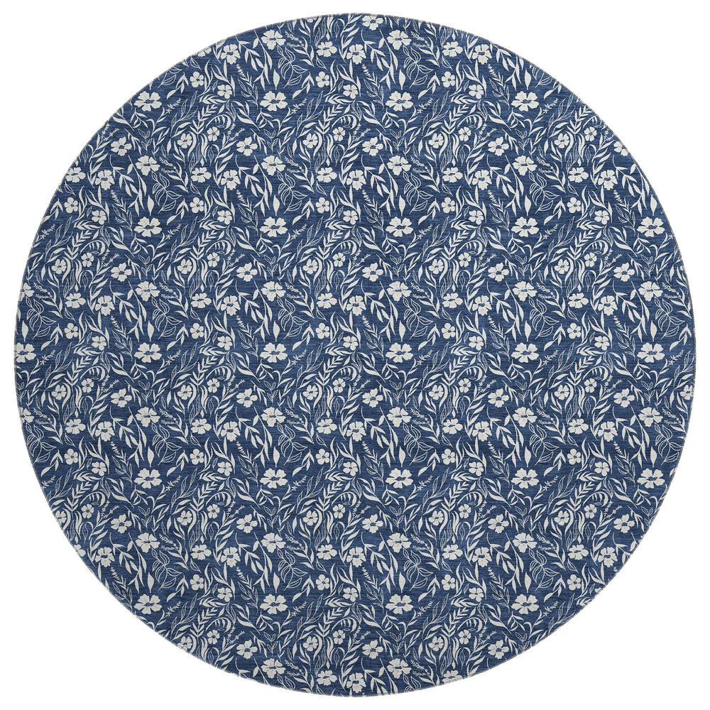 Dalyn Rug Company Soft Essentials Floral Navy 8" Round Indoor/Outdoor Area Rug, , large