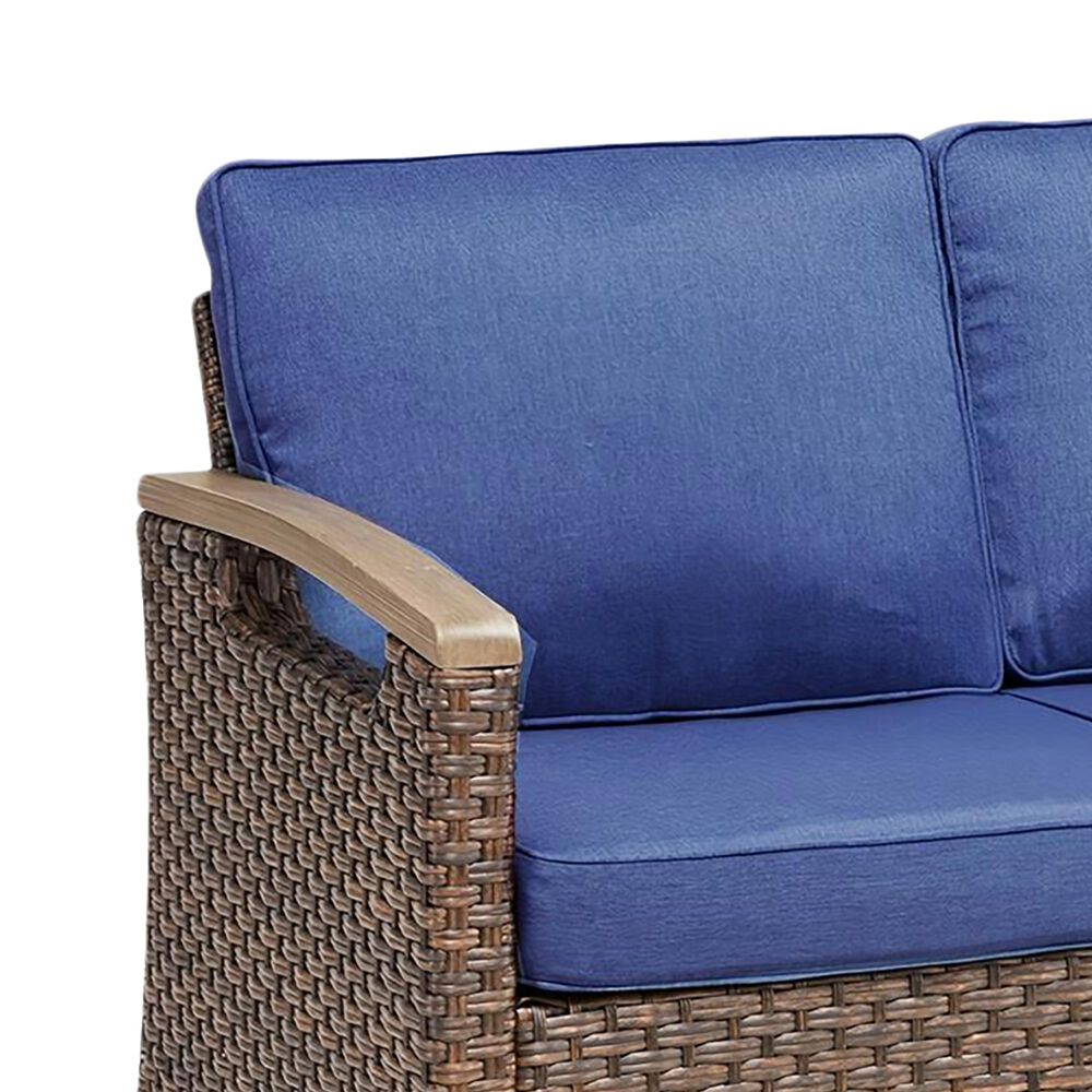 Sunwell Garden 34"H 3-Seater Outdoor Sofa with U-Shaped Armrests and Navy Cushions in Brown, , large