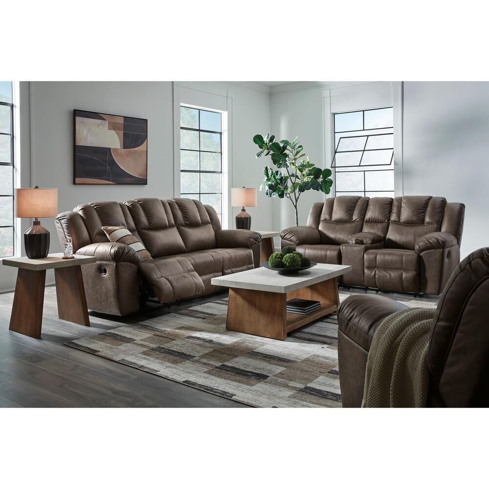 Ashley Lowilla Manual Double Reclining Loveseat with Console in Driftwood, , large